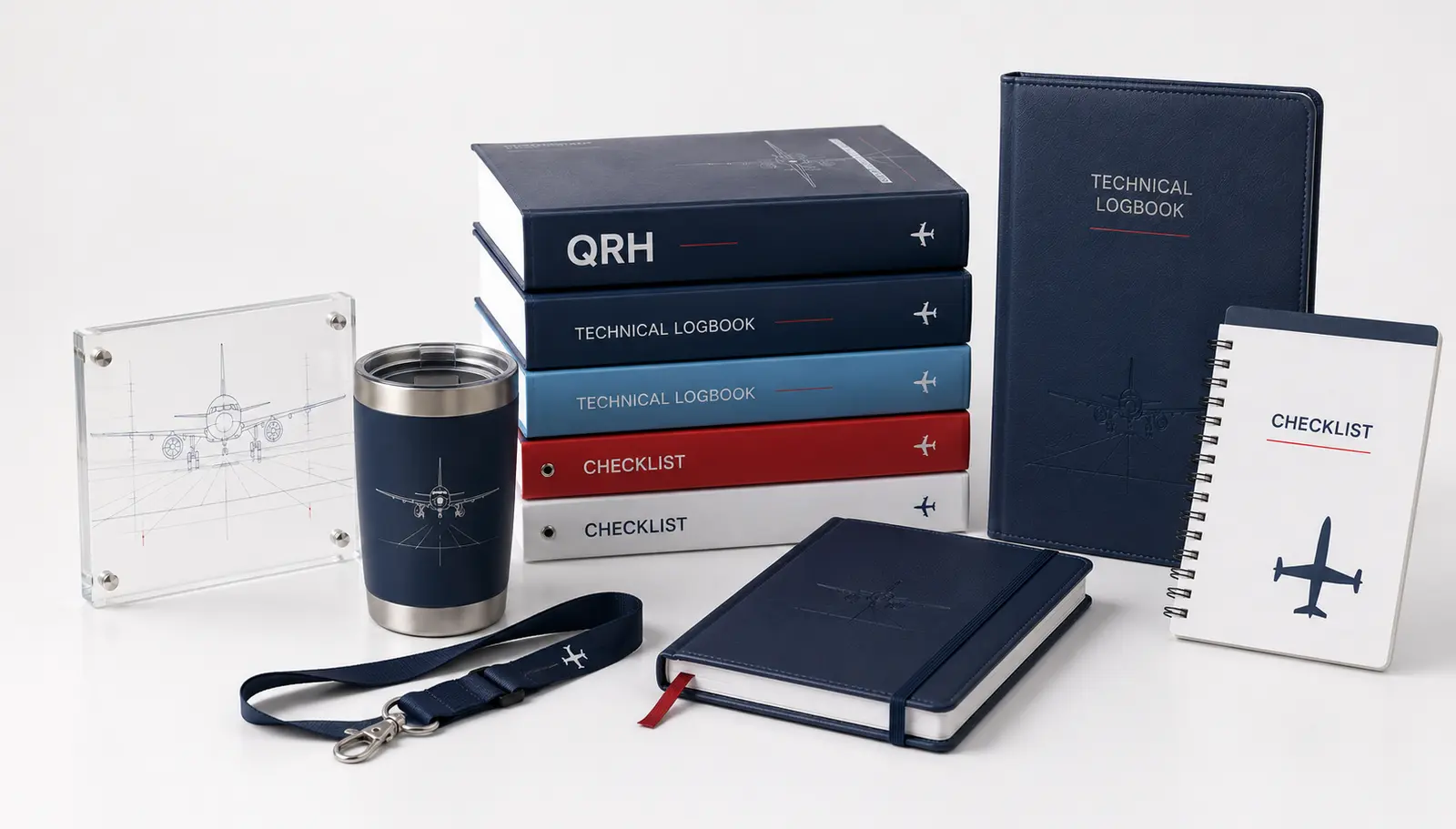 Illustrative aviation print products including manuals and crew items
